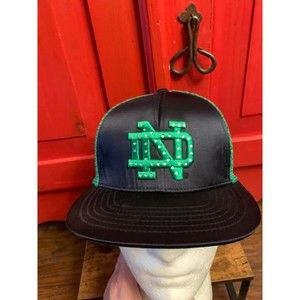 Notre Dame Womens Cut Tow Caps Hats Trucker Style Mesh Back Rhinestone Logo EUC